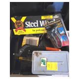 BOX ASST. TOOLS, DRILL BITS, RIVET GUN, ECT