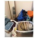 ASSORTMENT OF ITEMS - HATS, LINENS, TOTE BAGS, ETC