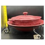 LONGABERGER CASSEROLE DISH & BOWL ON METAL STAND