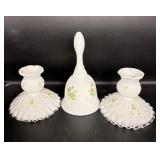 3PC ASSTD HAND PAINTED FENTON SILVER CREST CANDLE