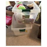 2 TOTES W/ CHRISTMAS ITEMS, LINENS, GRINCH, ETC.