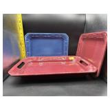 7PC-LONGABERGER POTTERY-SERVING TRAYS & SOUP BOWLS