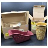 LONGABERGER POTTERY - TRAVEL CUP AND SLEIGH DISH