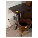 SIDE TABLE, STOOL, WOODEN BUCKET W/ LEGS