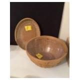 WOODEN BASKET & 1 LONGABERGER SERVING TRAY