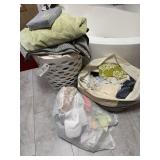 TOWELS, WASHCLOTHS, 2 LAUNDRY BAGS & A HAMPER