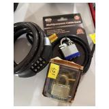 Two. Master locks cable cable with combination.