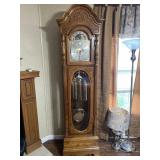 HOWARD MILLER OAK GRANDFATHER CLOCK W/ BEVELED