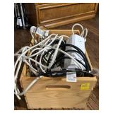 EXTENSION CORDS, SURGE PROTECTORS, WOODEN BOX