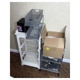 A WHITE 3 BASKET ORGANIZER, 2 METAL 2-TIER......