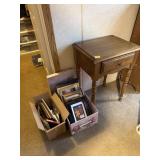MAPLE 1 DRAWER END TABLE & 15 PICTURE FRAMES