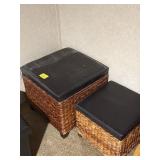 2 WICKER BASKET STOOLS WITH SEAT CUSHIONS