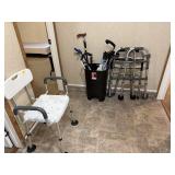 STEP STOOL W/ HANDLE, SMALL GARBAGE CAN....