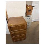 2 DRAWER METAL FILE CABINET, 3 DRAWER OAK CABINET