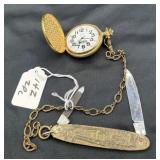 Railroad pocket watch with pocket knives and