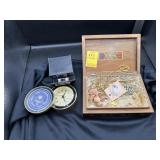 Inlaid Jewelry box with costume jewelry to desk