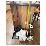 BROOMS, MOP, 2 DUSTPANS W/ HANDLES