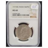 1919-B INDIA RUPEE - NGC GRADED: MS60