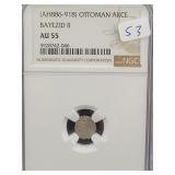 (AH886-918) OTTOMAN AKCE - BAYEZID II - NGC: AU55
