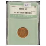1948-S LINCOLN CENT - NTC GRADED: MS67 RD