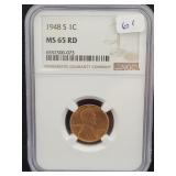 1948-S LINCOLN CENT - NGC GRADED: MS65 RD