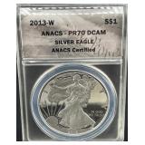2013-W SILVER EAGLE ANACS GRADED PR70DCAM