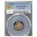 1900-H HONG KONG 5 CENTS - PCGS: AU53