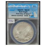2008 BALD EAGLE SILVER DOLLAR - FIRST DAY OF ISSUE