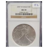 2007-W SILVER EAGLE - NGC GRADED: MS70