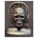 SKULL TOMBSTONE 110.8 GRAMS .999 FINE SILVER