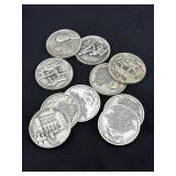 (10) DANBURY MINT HISTORY STERLING SILVER ROUNDS