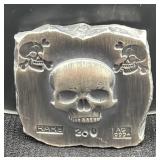 2 OZ SILVER SKULL BLOCK BONEYARD BULLION .999