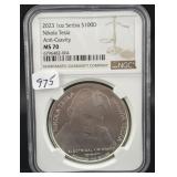 2023 1 OZ SERBIAN SILVER ROUND NIKOLA TESLA