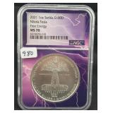 2021 1 OZ SERBIAN SILVER ROUND NIKOLA TESLA