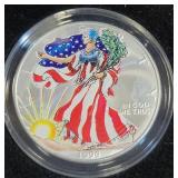 1999 COLORIZED SILVER EAGLE W/ BOX & COA