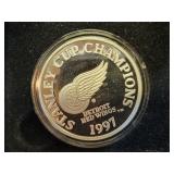 1997 DETROIT RED WINGS 1 OZ SILVER ROUND