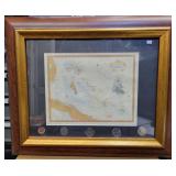 FRAMED MAP OF THE BAHAMAS W/ BAHAMA COINS
