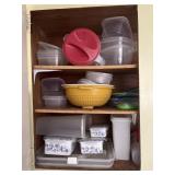 CABINET WITH ASSORTED TUPPERWARE