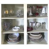 CONTENTS OF CABINET: PLATES, CUP, SALT &