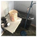 SHELF, TABLE, LAMPS, ETC.