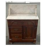 VICTORIAN WALNUT MARBLE TOP WASHSTAND WITH