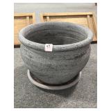 13" CERAMIC PLANTER AND 2 PRIMITIVE