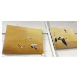 (2) UNFRAMED GEESE IN FLIGHT PAINTINGS BY S. WEBB