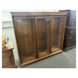 19TH CENTURY TIGER OAK BOOKCASE - 3 SLIDING DOORS-
