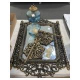 HOME INTERIOR MIRROR, PAIR MATCHING CANDLE SCONCES