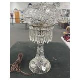 CRYSTAL TABLE LAMP WITH PRISMS - CHIP ON UNDERSIDE