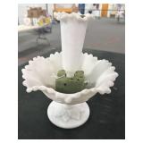 IMPERIAL MILK GLASS SINGLE HORN EPERGNE -