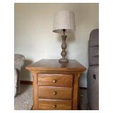 OAK END TABLE & WOOD BASE LAMP