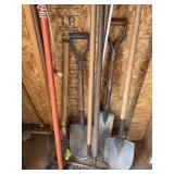 YARD TOOLS: RAKE, SHOVEL, PITCH FORK, ECT