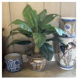 2 PLANTERS W/ONE ARTIFCIAL PLANT